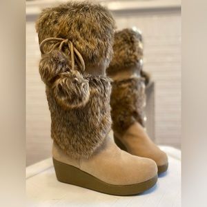 REPORT Effie Tan Leather Suede Platform Tall Boots Size 7.5